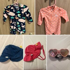 👶☀️ 3-6M Baby Swim Bundle | 2 Rashguard Suits + Sunglasses + 2 Hats